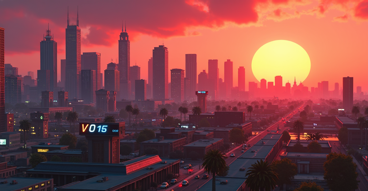 GTA VI logo against a detailed Vice City skyline